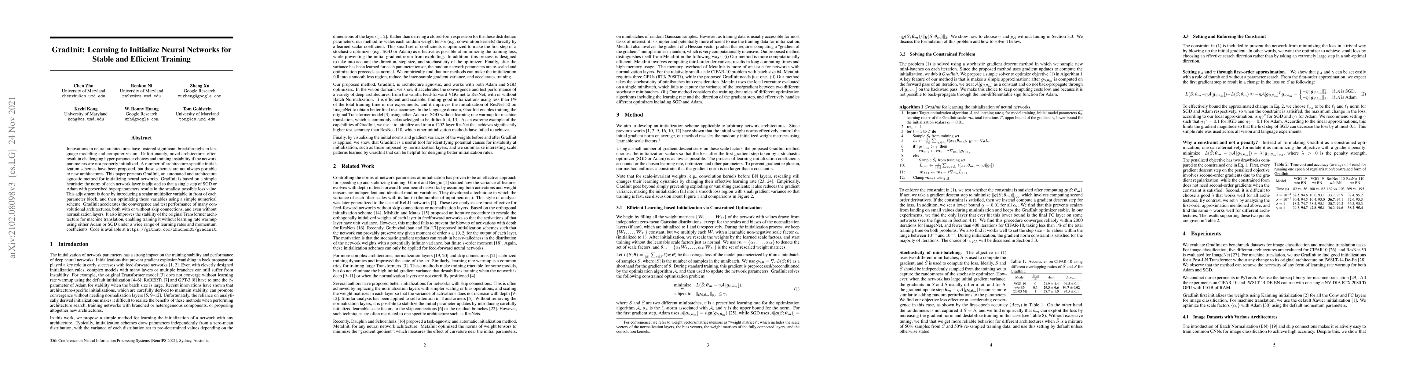 Thumbnail for GradInit: Learning to Initialize Neural Networks for Stable and
  Efficient Training