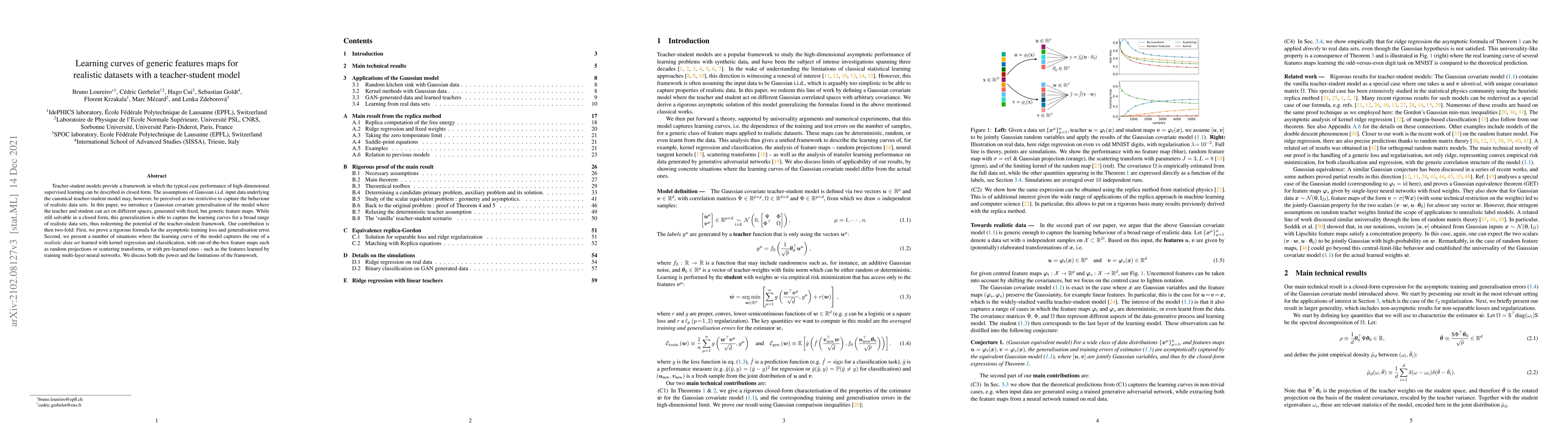Thumbnail for Learning curves of generic features maps for realistic datasets with a
  teacher-student model