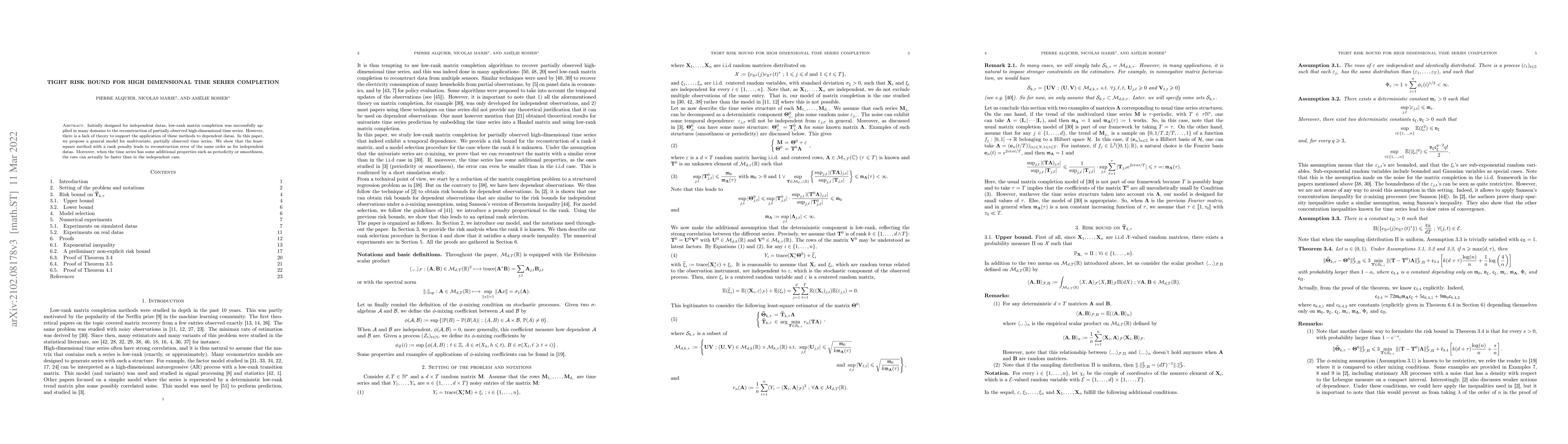 Thumbnail for Tight Risk Bound for High Dimensional Time Series Completion