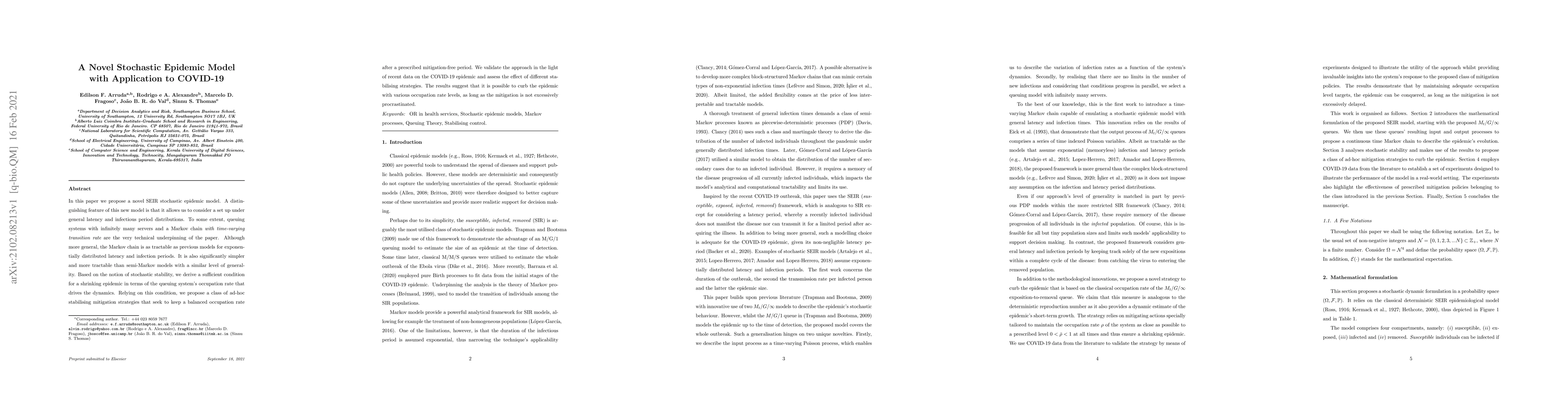 Thumbnail for A Novel Stochastic Epidemic Model with Application to COVID-19