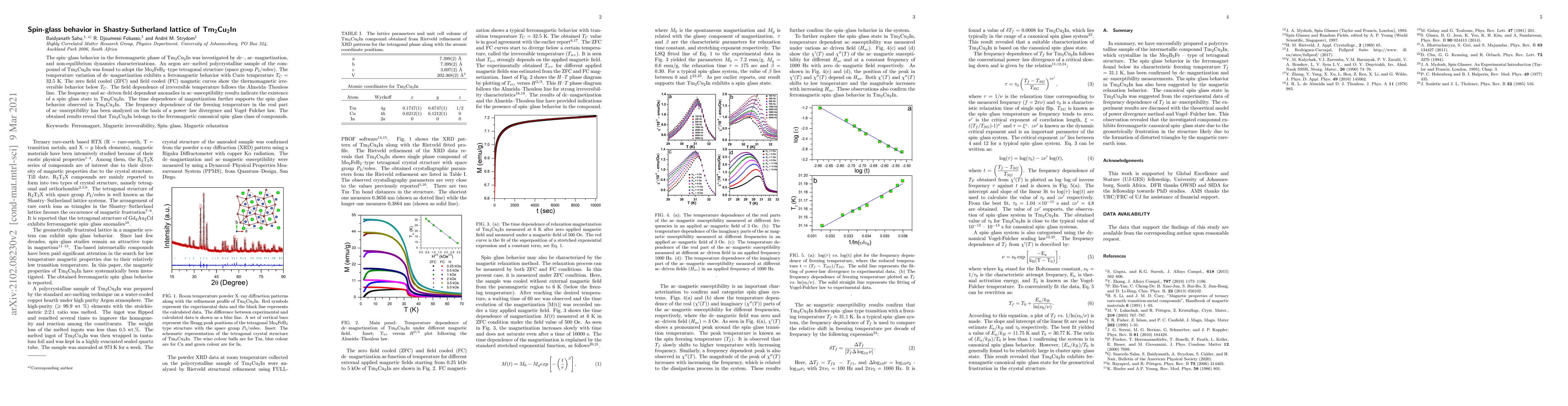 Thumbnail for Spin-glass behavior in Shastry-Sutherland lattice of
  Tm$_\textbf{2}$Cu$_\textbf{2}$In