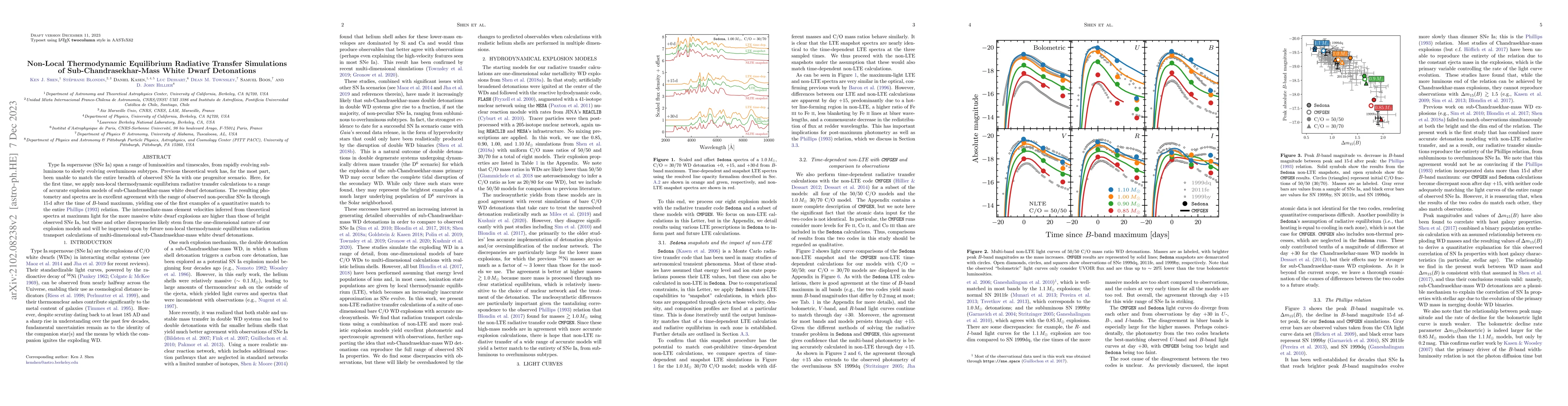 Thumbnail for Non-Local Thermodynamic Equilibrium Radiative Transfer Simulations of
  Sub-Chandrasekhar-Mass White Dwarf Detonations