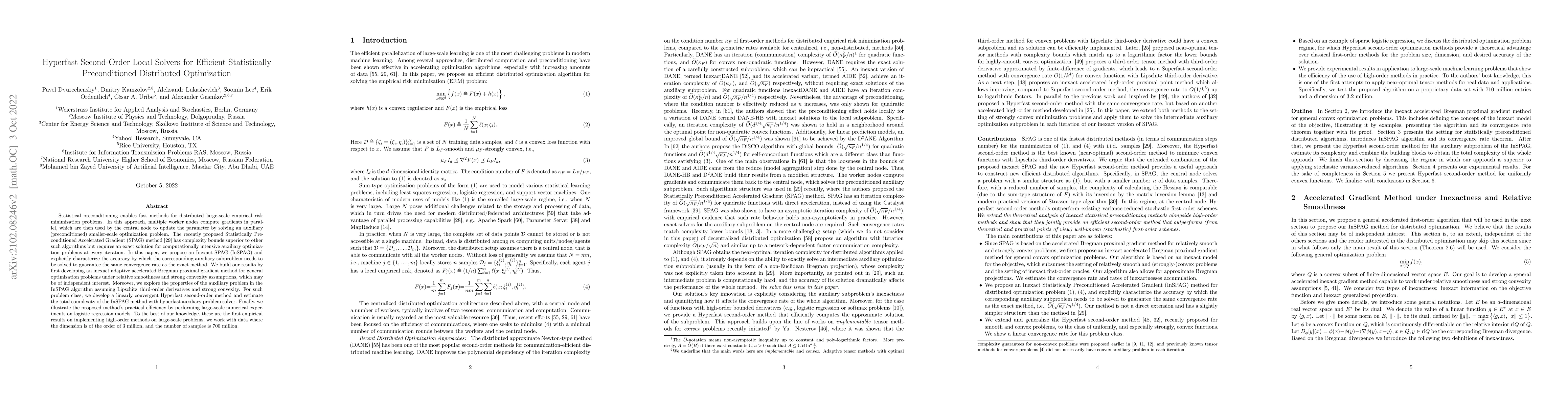 Thumbnail for Hyperfast Second-Order Local Solvers for Efficient Statistically
  Preconditioned Distributed Optimization