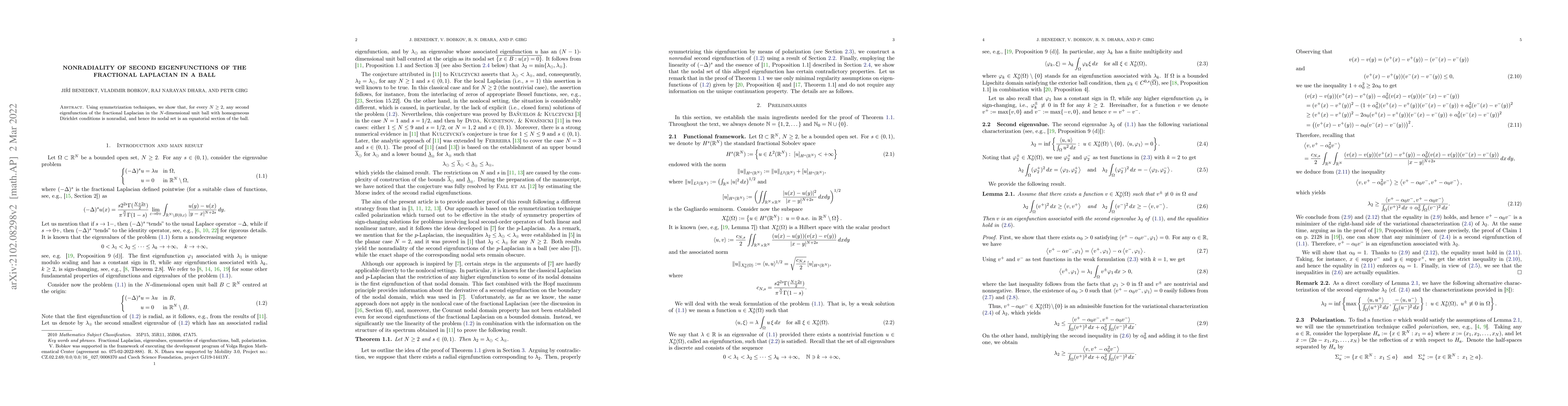 Thumbnail for Nonradiality of second eigenfunctions of the fractional Laplacian in a
  ball