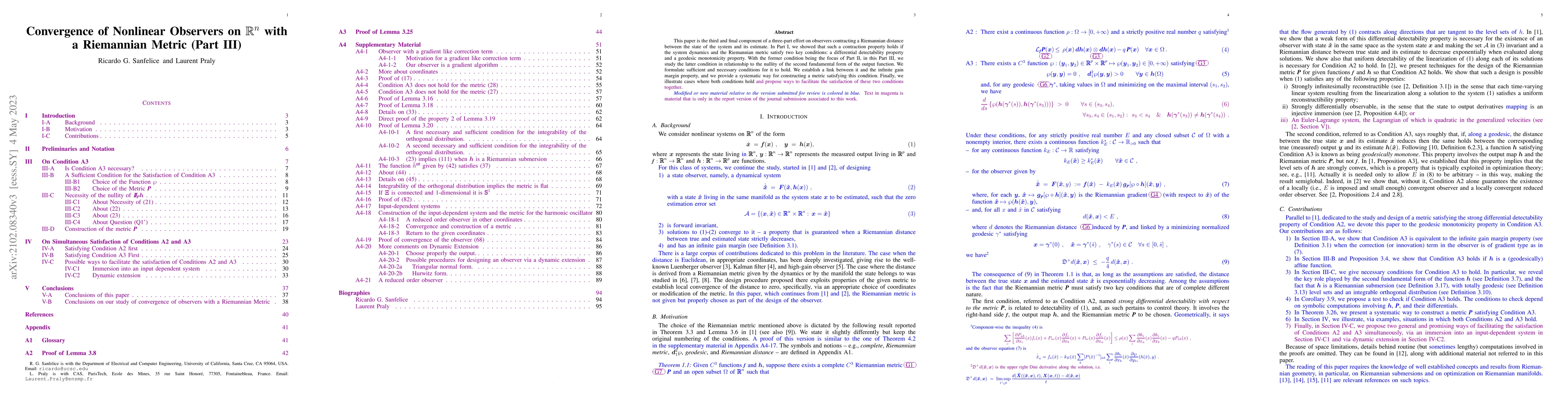 Thumbnail for Convergence of Nonlinear Observers on R^n with a Riemannian Metric (Part
  III)