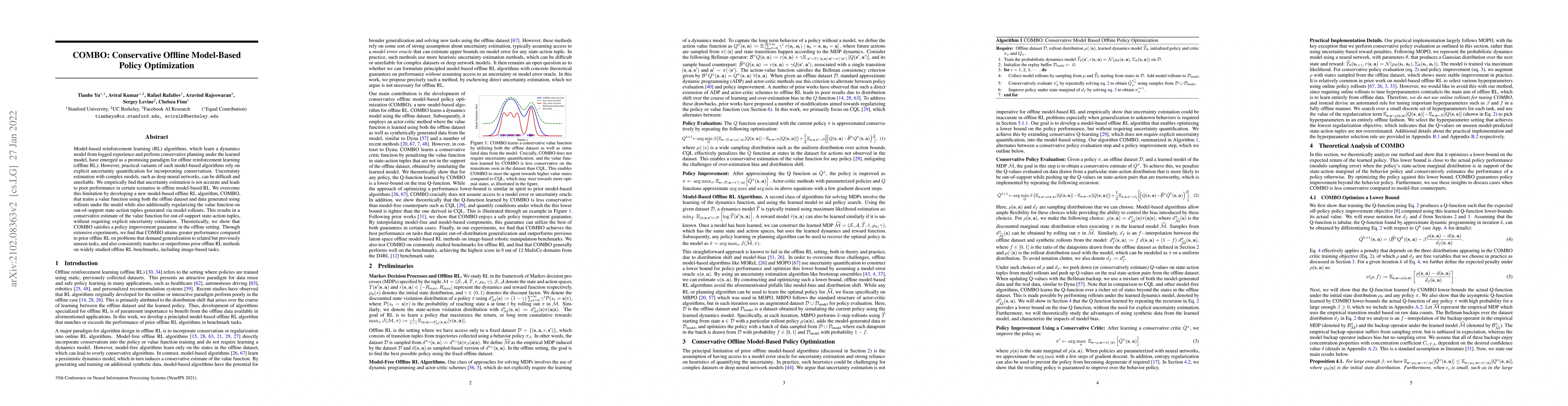 Thumbnail for COMBO: Conservative Offline Model-Based Policy Optimization