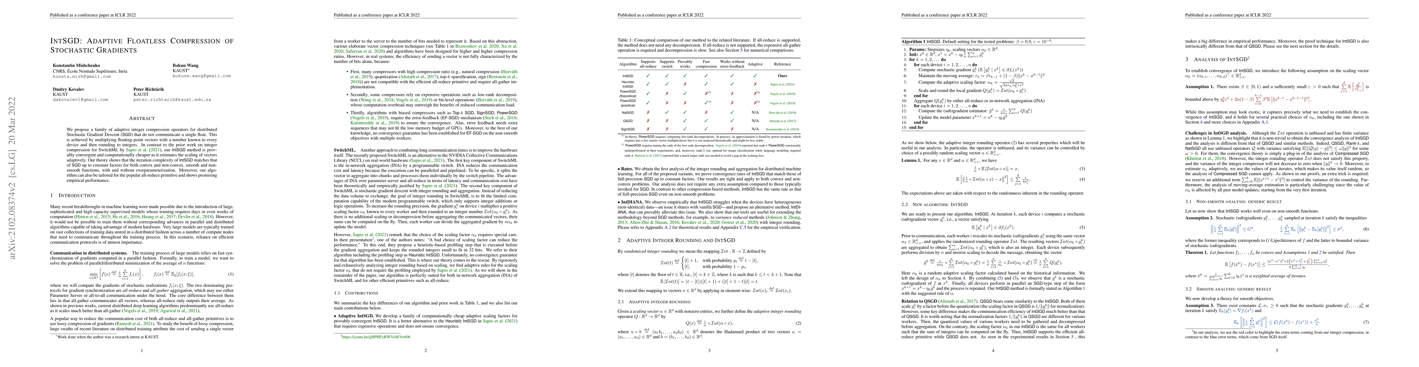 Thumbnail for IntSGD: Adaptive Floatless Compression of Stochastic Gradients