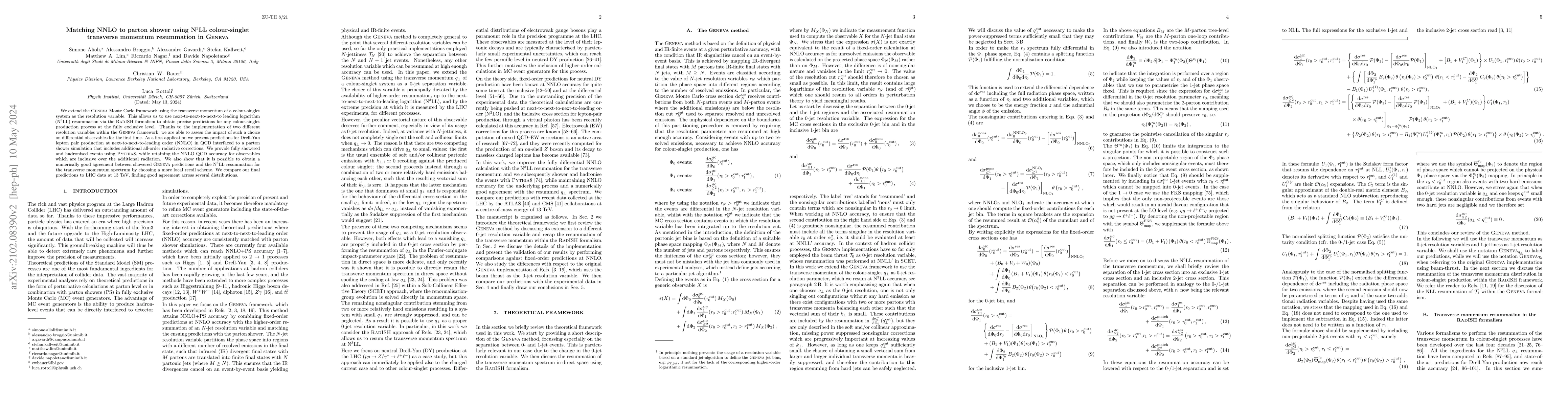 Thumbnail for Matching NNLO to parton shower using N$^3$LL colour-singlet transverse
  momentum resummation in GENEVA