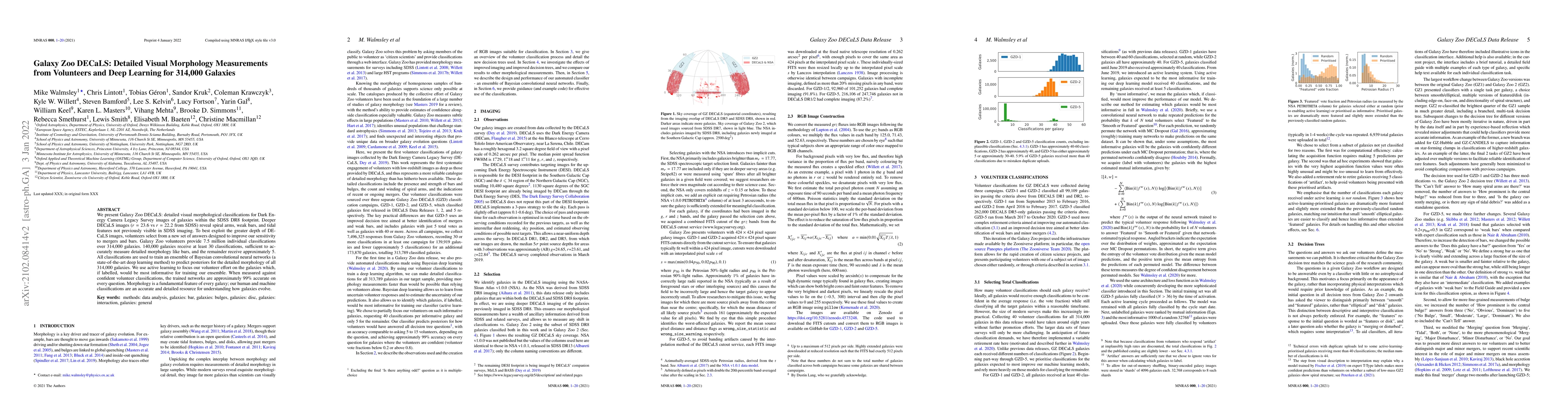 Thumbnail for Galaxy Zoo DECaLS: Detailed Visual Morphology Measurements from
  Volunteers and Deep Learning for 314,000 Galaxies