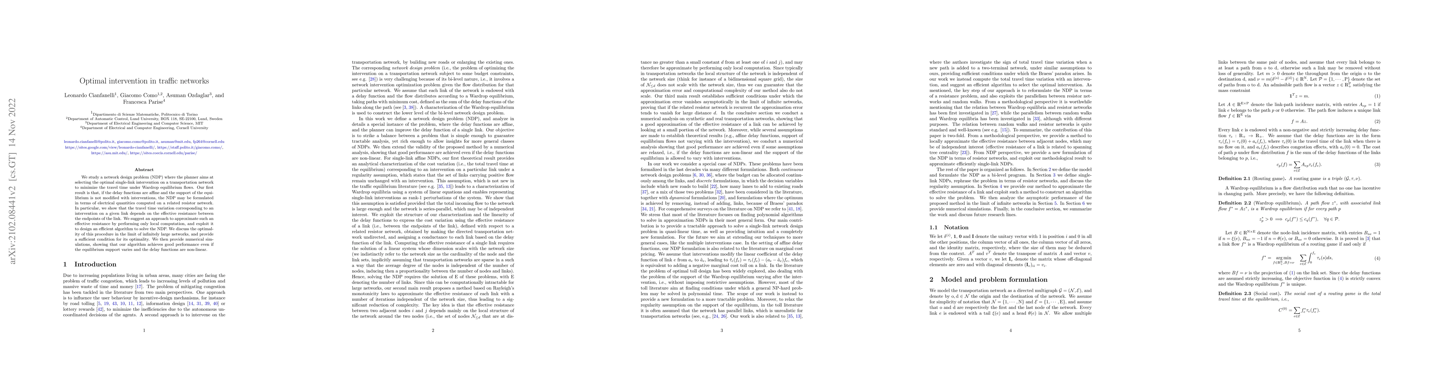 Thumbnail for Optimal intervention in transportation networks