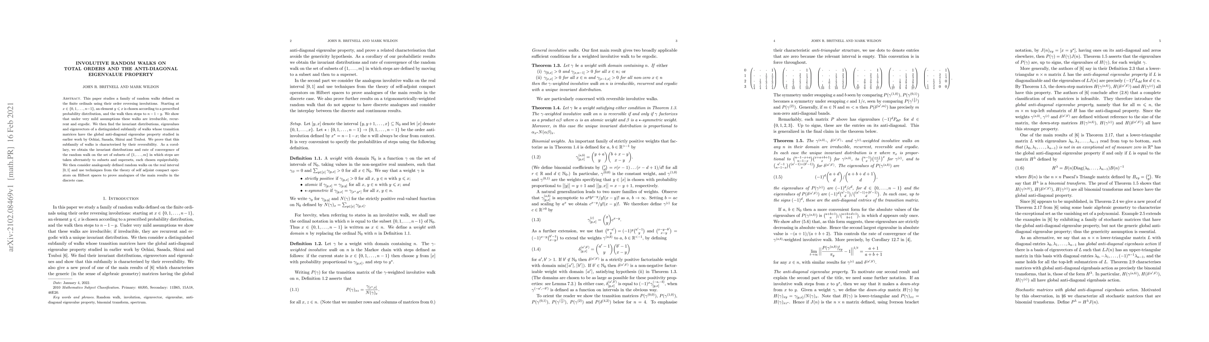 Thumbnail for Involutive random walks on total orders and the anti-diagonal eigenvalue
  property