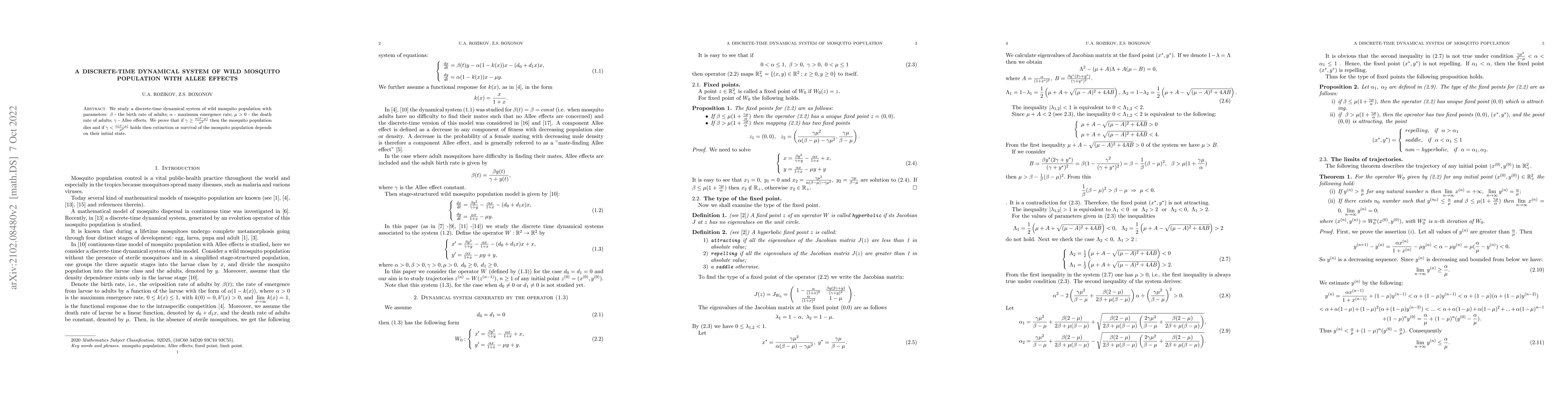 Thumbnail for A discrete-time dynamical system of wild mosquito population with Allee
  effects