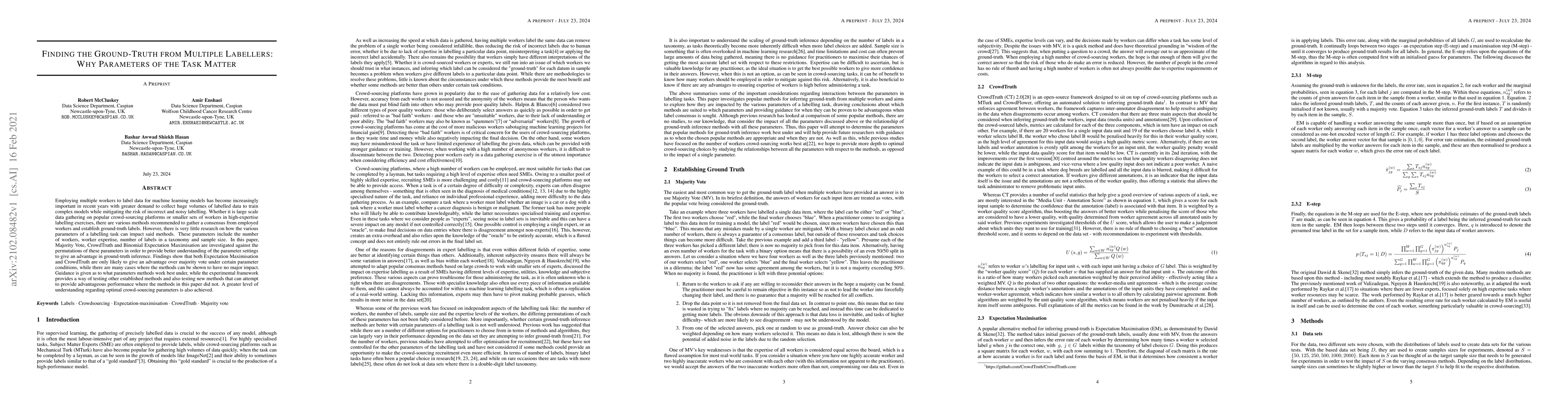Thumbnail for Finding the Ground-Truth from Multiple Labellers: Why Parameters of the
  Task Matter