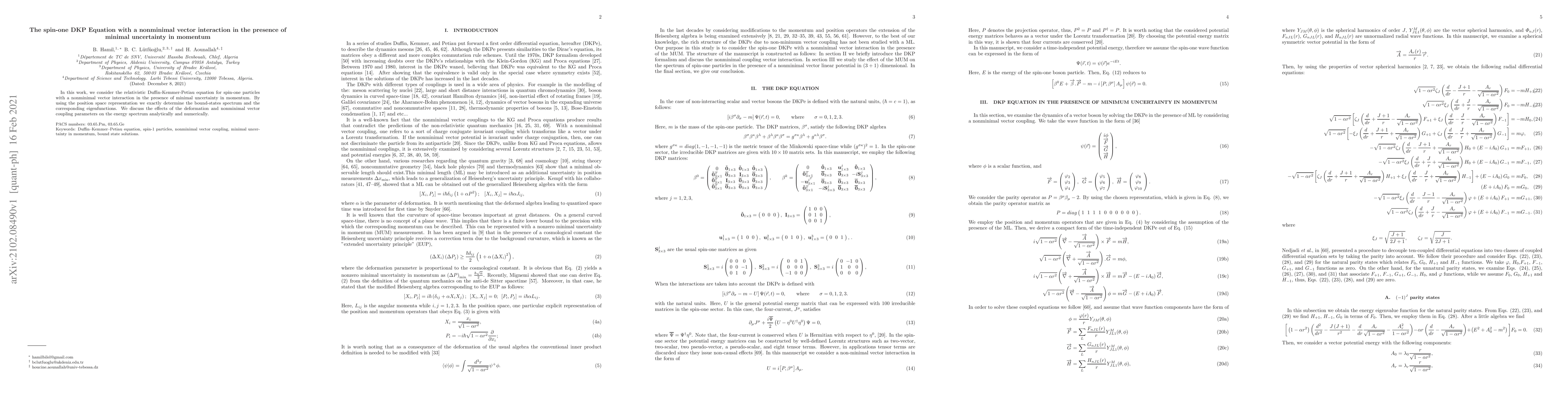 Thumbnail for The spin-one DKP Equation with a nonminimal vector interaction in the
  presence of minimal uncertainty in momentum