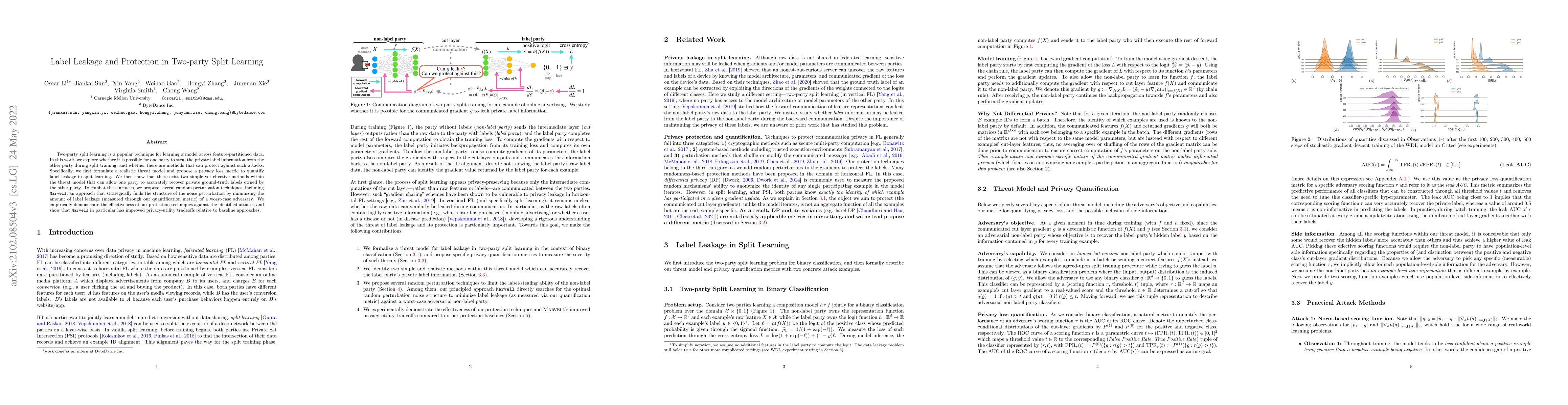 Thumbnail for Label Leakage and Protection in Two-party Split Learning