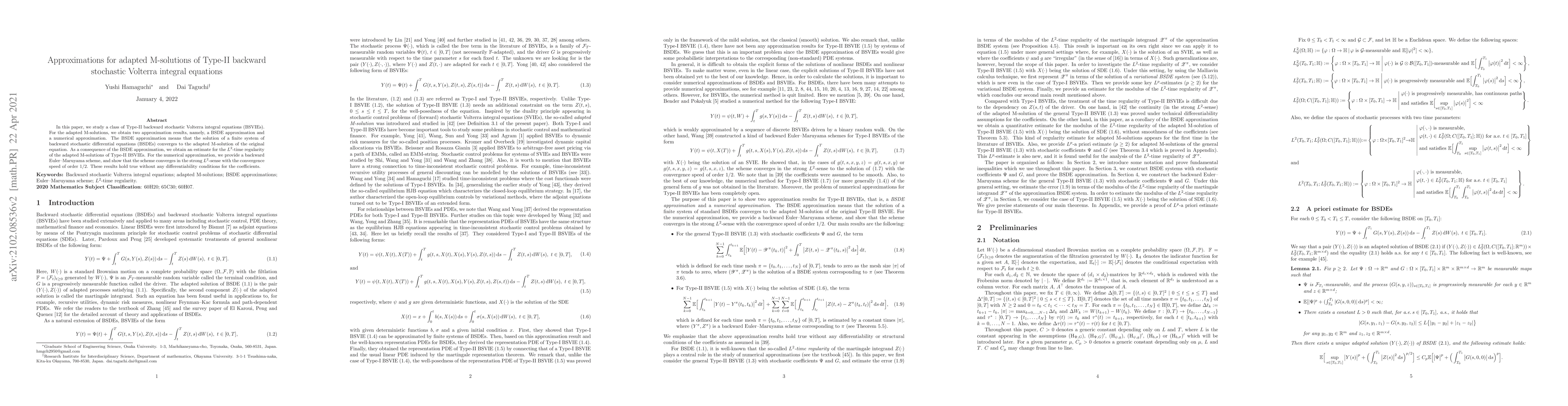 Thumbnail for Approximations for adapted M-solutions of Type-II backward stochastic
  Volterra integral equations