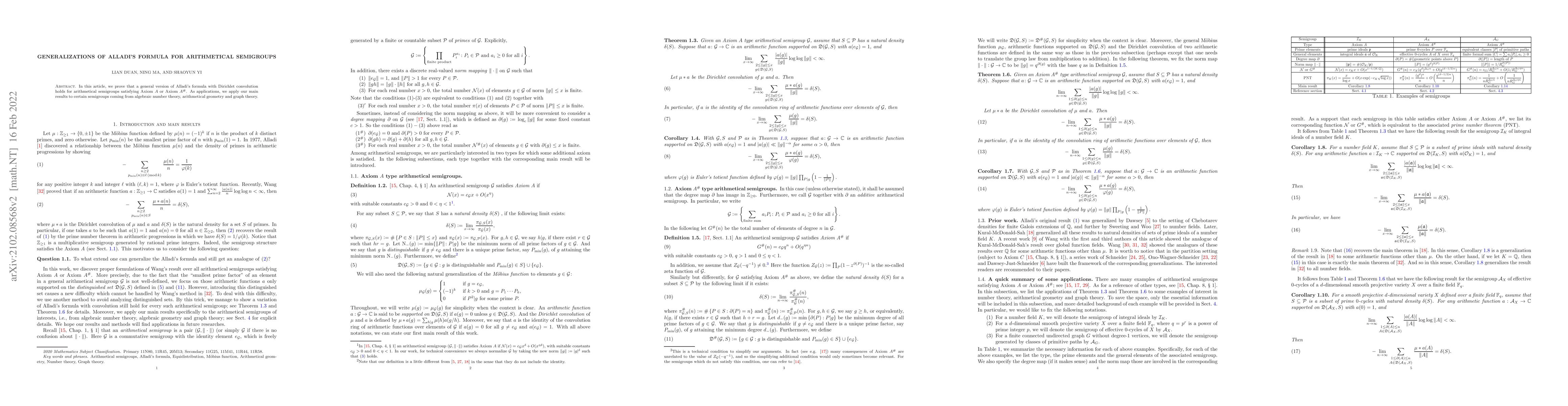 Thumbnail for Generalizations of Alladi's formula for arithmetical semigroups