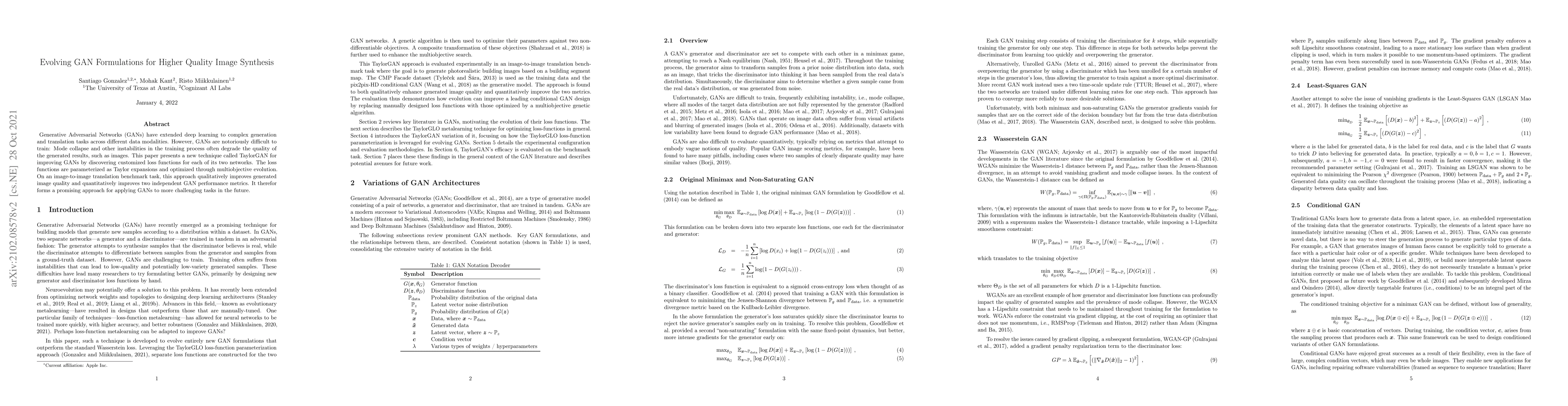 Thumbnail for Evolving GAN Formulations for Higher Quality Image Synthesis