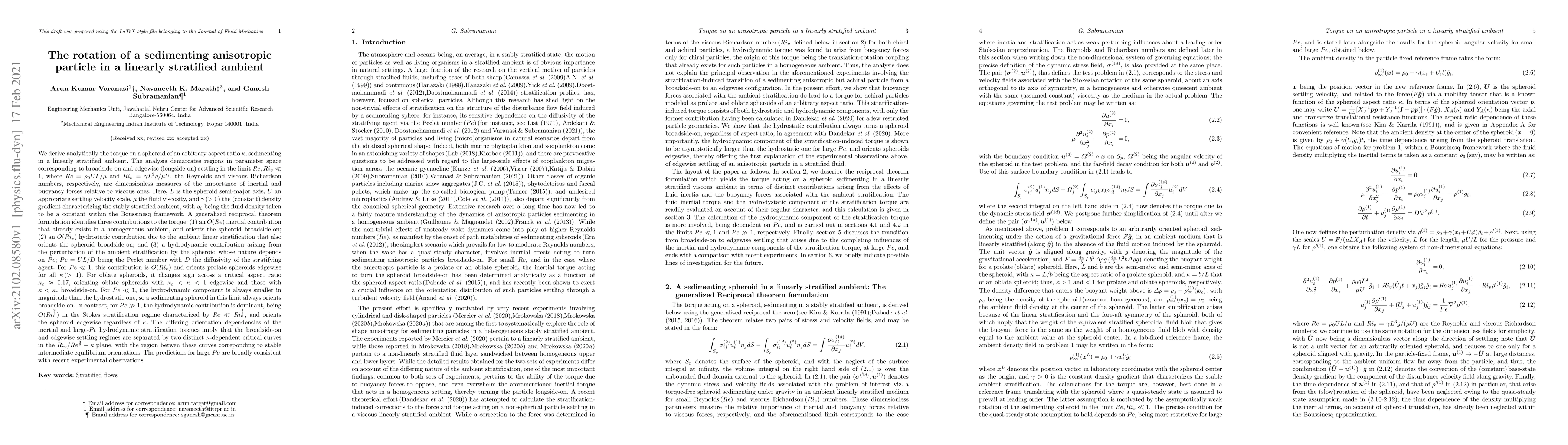 Thumbnail for The rotation of a sedimenting anisotropic particle in a linearly
  stratified ambient