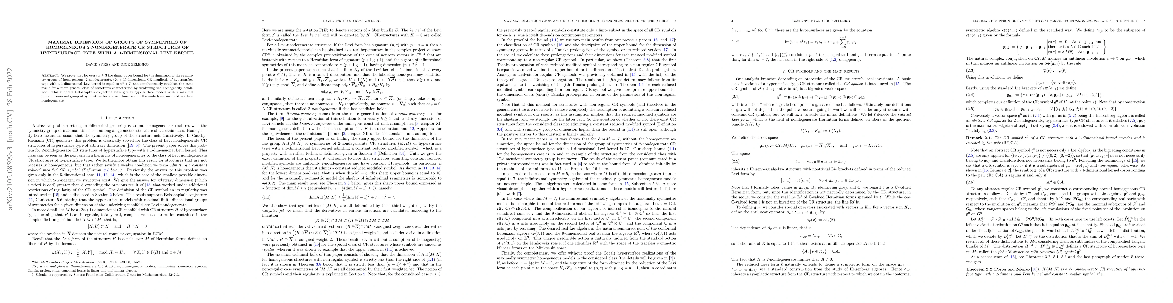 Thumbnail for Maximal dimension of groups of symmetries of homogeneous 2-nondegenerate
  CR structures of hypersurface type with a 1-dimensional Levi kernel