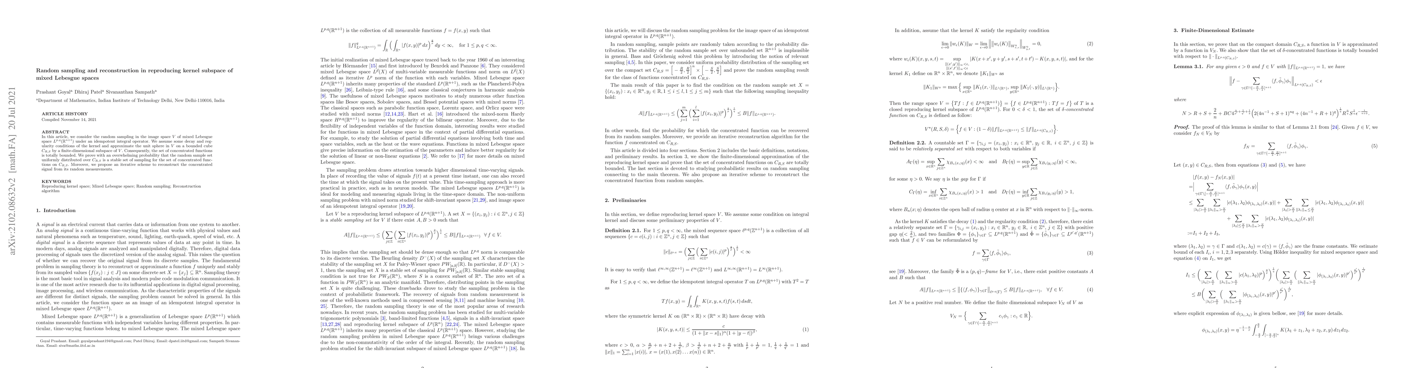 Thumbnail for Random Sampling in Reproducing Kernel Subspace of Mixed Lebesgue Spaces
