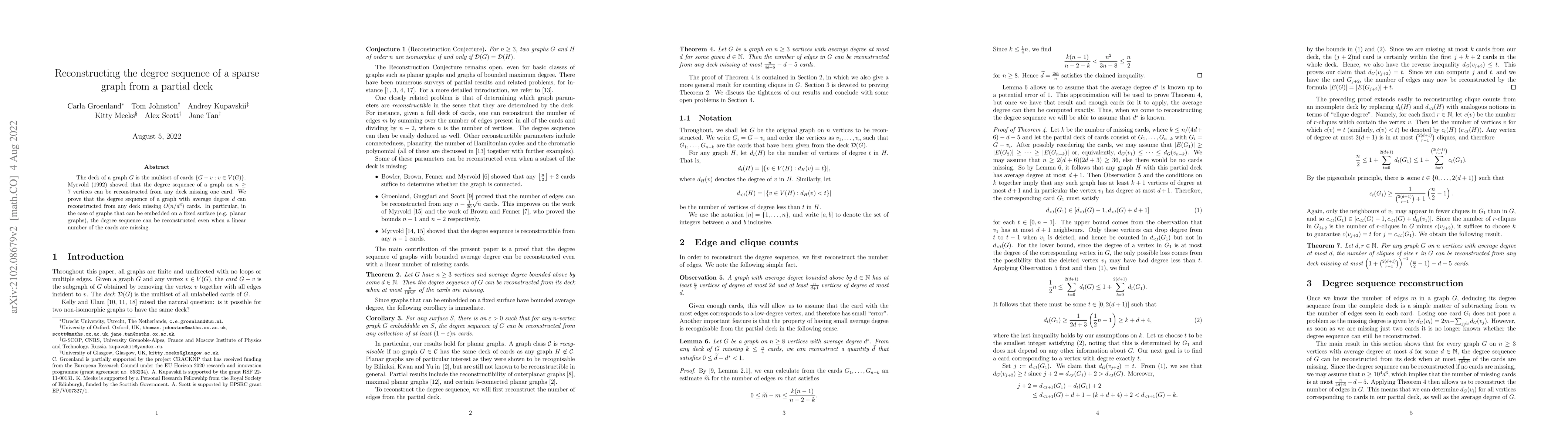 Thumbnail for Reconstructing the degree sequence of a sparse graph from a partial deck