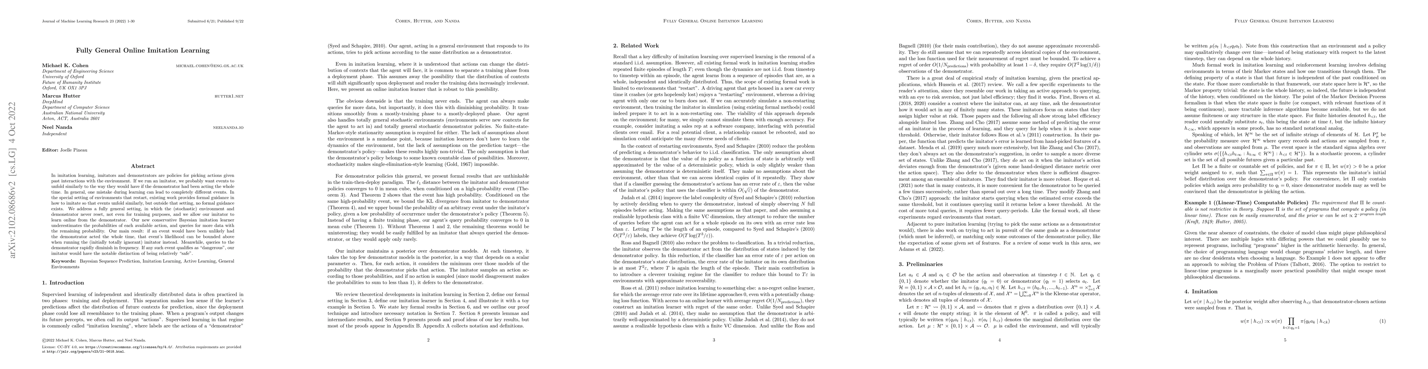 Thumbnail for Fully General Online Imitation Learning