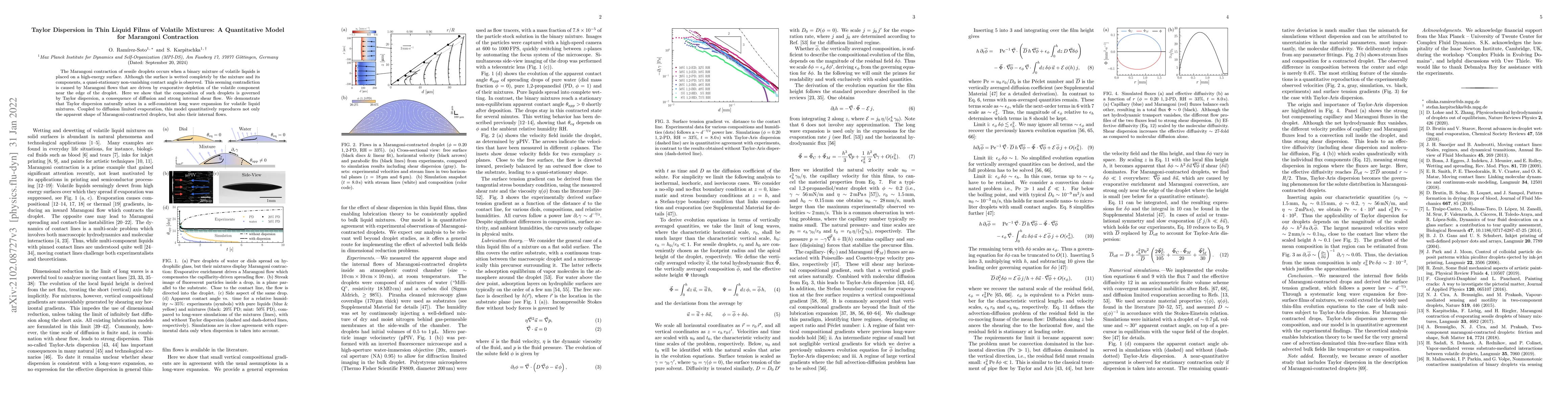 Thumbnail for Taylor Dispersion in Thin Liquid Films of Volatile Mixtures: A
  Quantitative Model for Marangoni Contraction