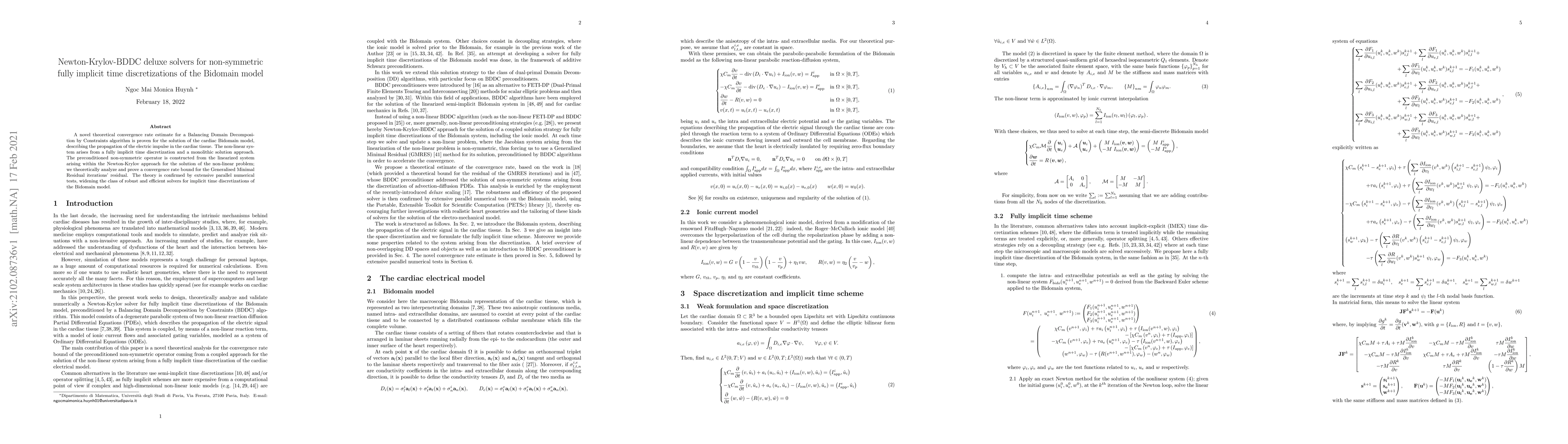 Thumbnail for Newton-Krylov-BDDC deluxe solvers for non-symmetric fully implicit time
  discretizations of the Bidomain model