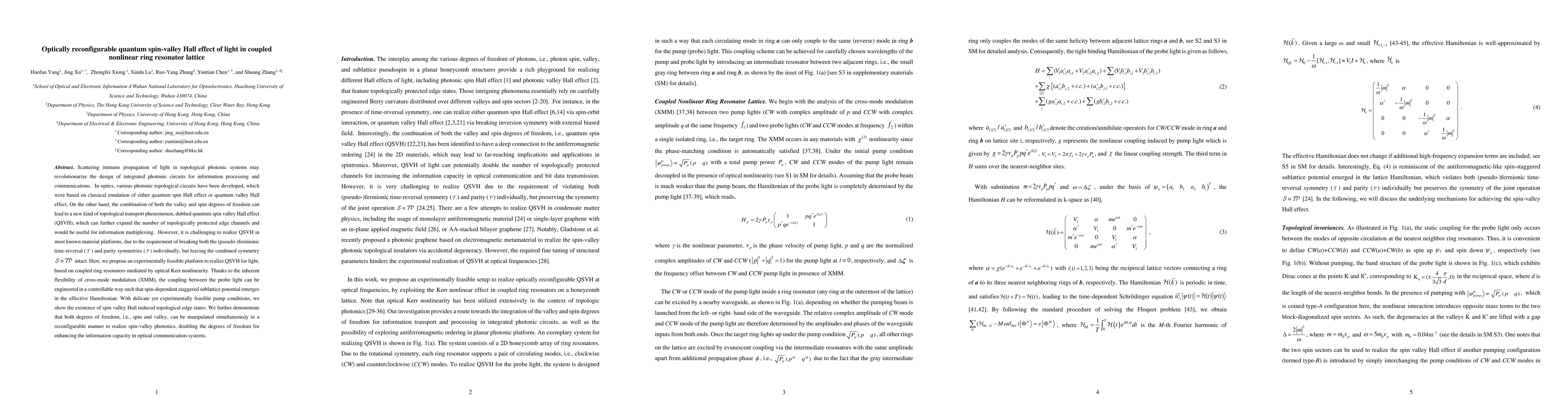 Thumbnail for Optically reconfigurable quantum spin-valley Hall effect of light in
  coupled nonlinear ring resonator lattice