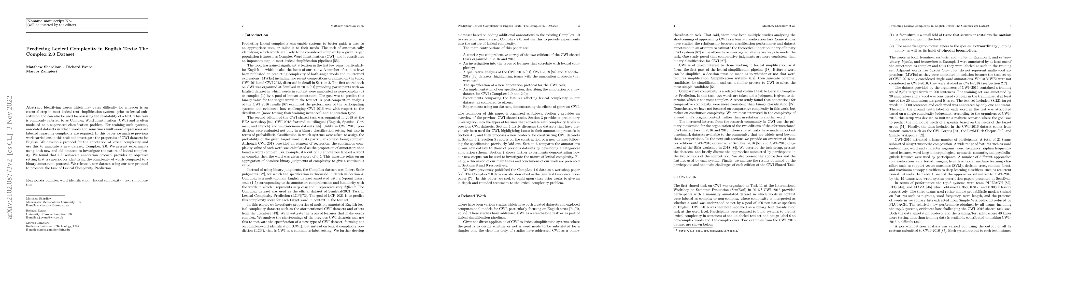 Thumbnail for Predicting Lexical Complexity in English Texts: The Complex 2.0 Dataset