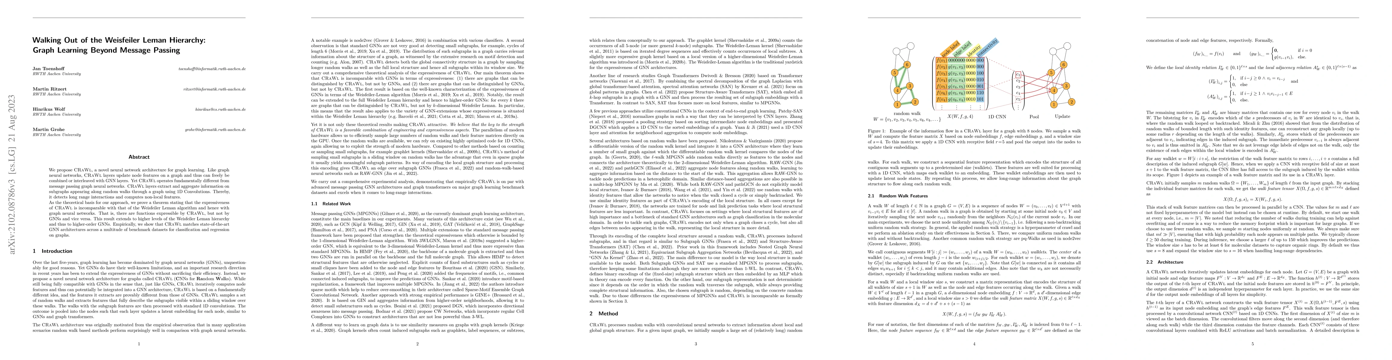 Thumbnail for Walking Out of the Weisfeiler Leman Hierarchy: Graph Learning Beyond
  Message Passing