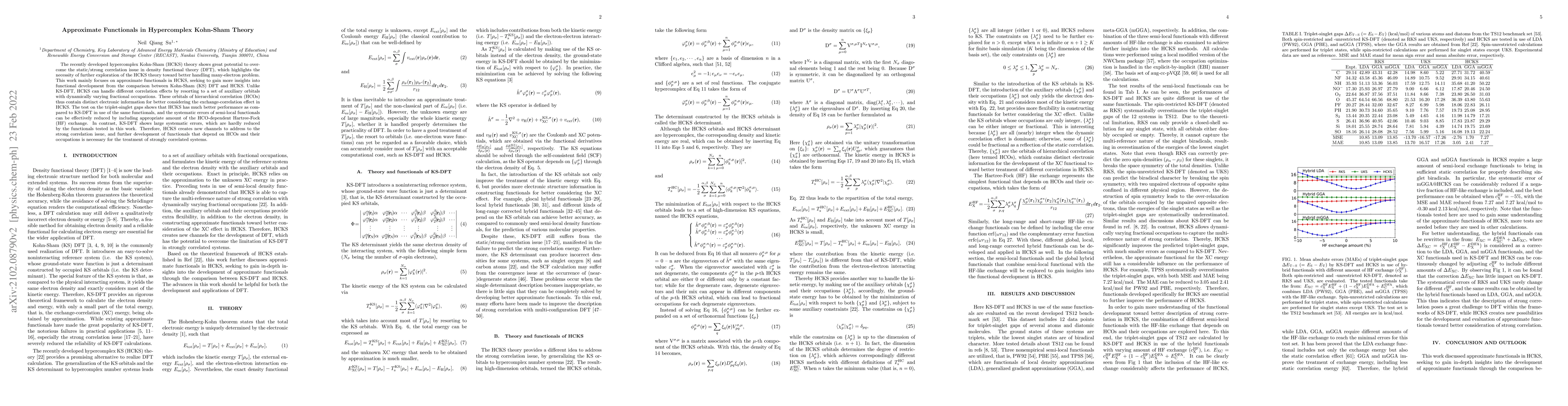 Thumbnail for Approximate Functionals in Hypercomplex Kohn-Sham Theory