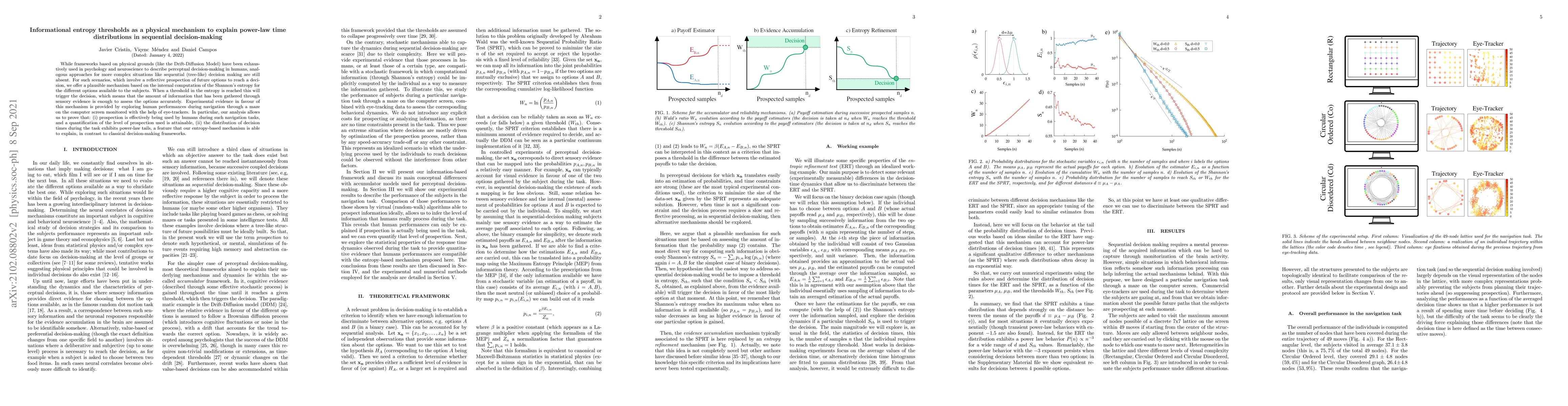 Thumbnail for Informational entropy thresholds as a physical mechanism to explain
  power-law time distributions in sequential decision-making