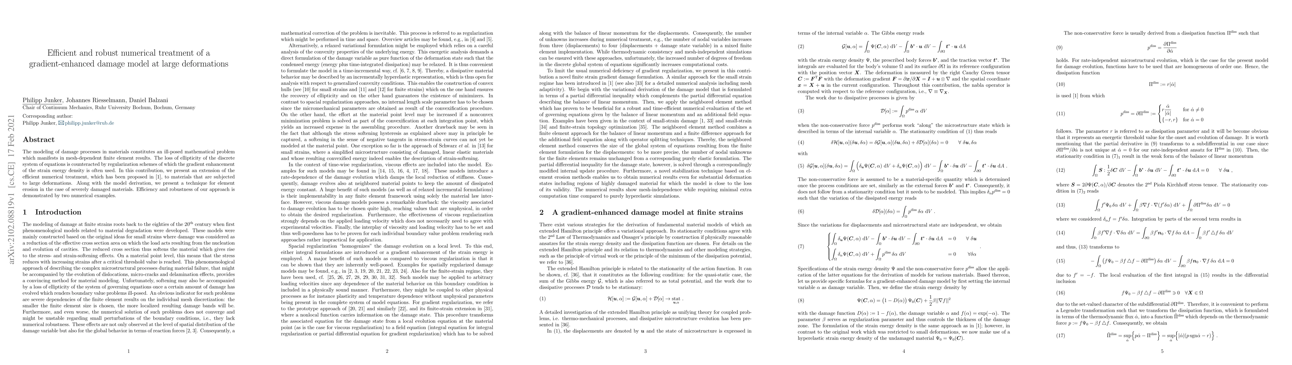 Thumbnail for Efficient and robust numerical treatment of a gradient-enhanced damage
  model at large deformations