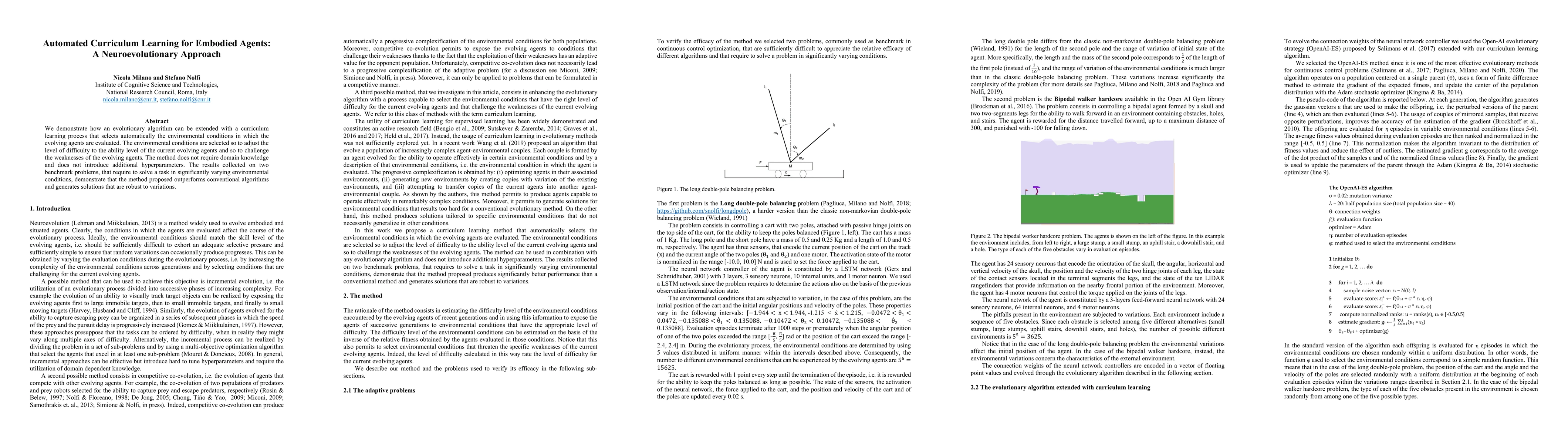 Thumbnail for Automated Curriculum Learning for Embodied Agents: A Neuroevolutionary
  Approach
