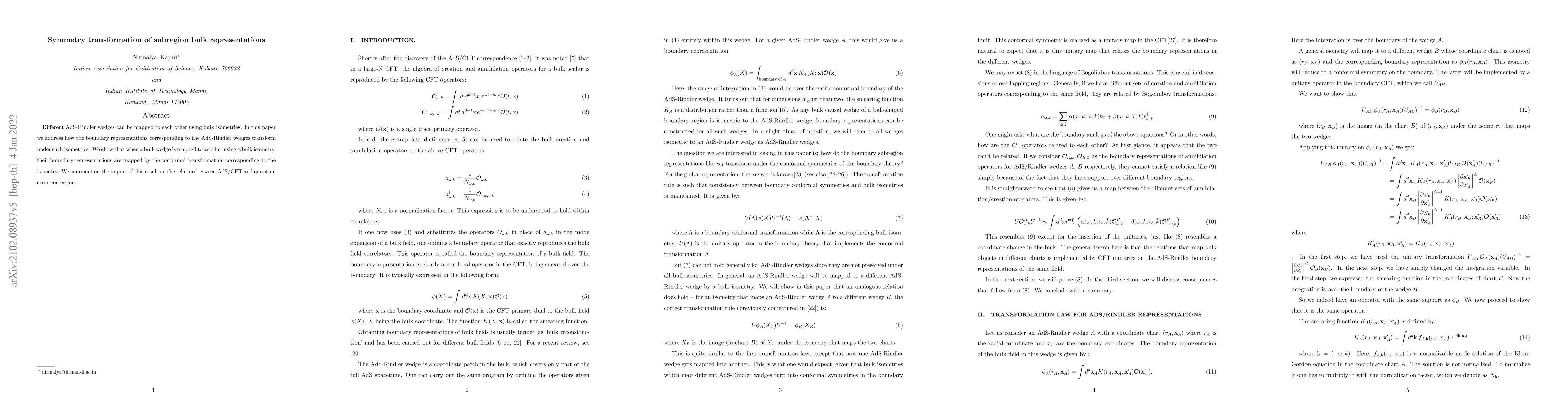 Thumbnail for Symmetry transformation of subregion bulk representations