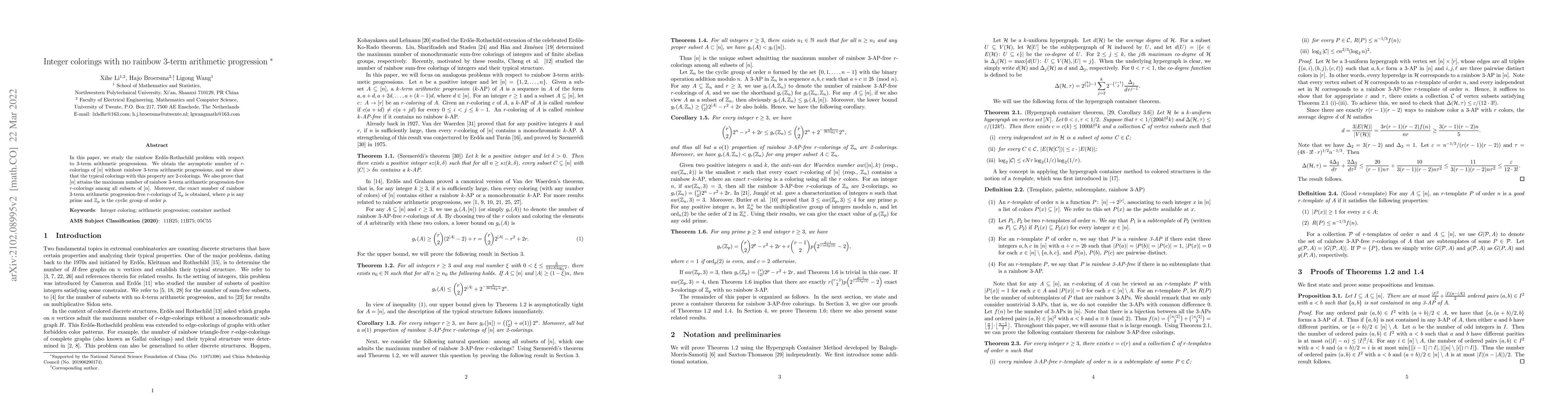 Thumbnail for Integer colorings with no rainbow 3-term arithmetic progression