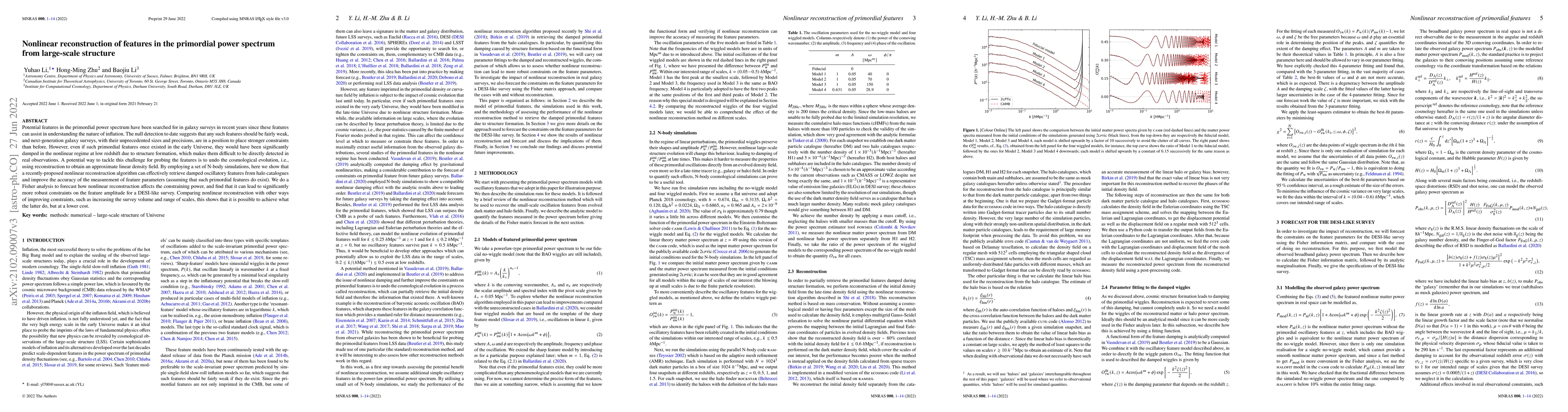 Thumbnail for Nonlinear reconstruction of features in the primordial power spectrum
  from large-scale structure