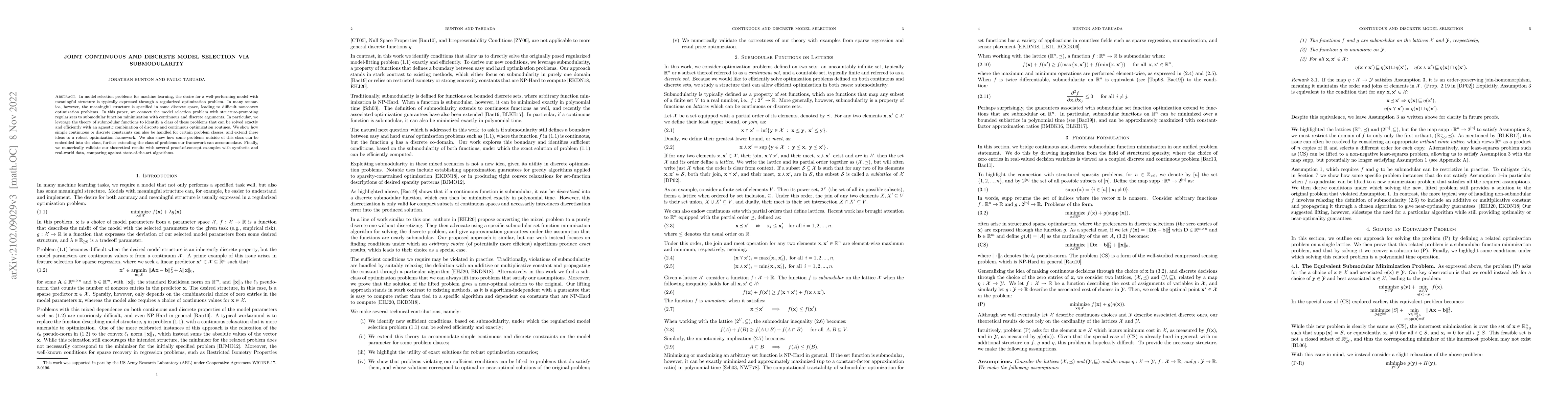 Thumbnail for Joint Continuous and Discrete Model Selection via Submodularity