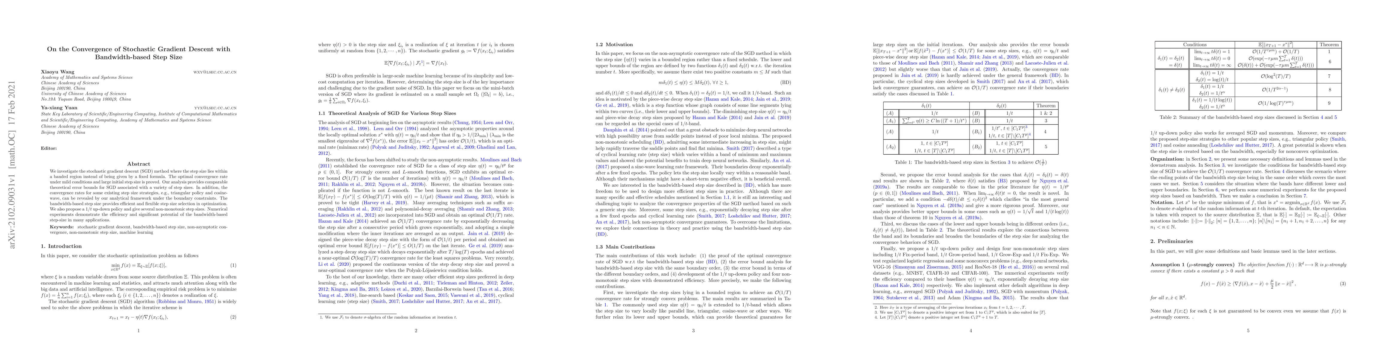 Thumbnail for On the Convergence of Stochastic Gradient Descent with Bandwidth-based
  Step Size