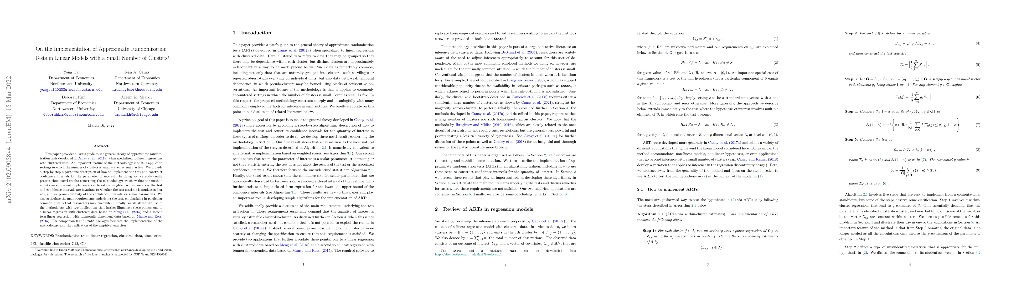 Thumbnail for On the implementation of Approximate Randomization Tests in Linear
  Models with a Small Number of Clusters