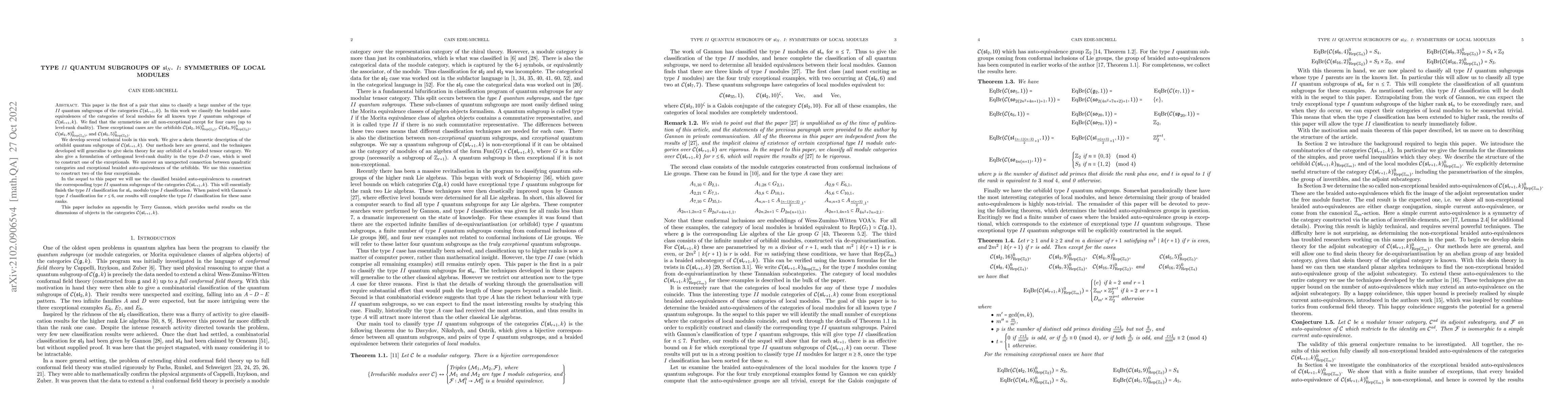 Thumbnail for Type $II$ quantum subgroups of $\mathfrak{sl}_N$. $I$: Symmetries of
  local modules