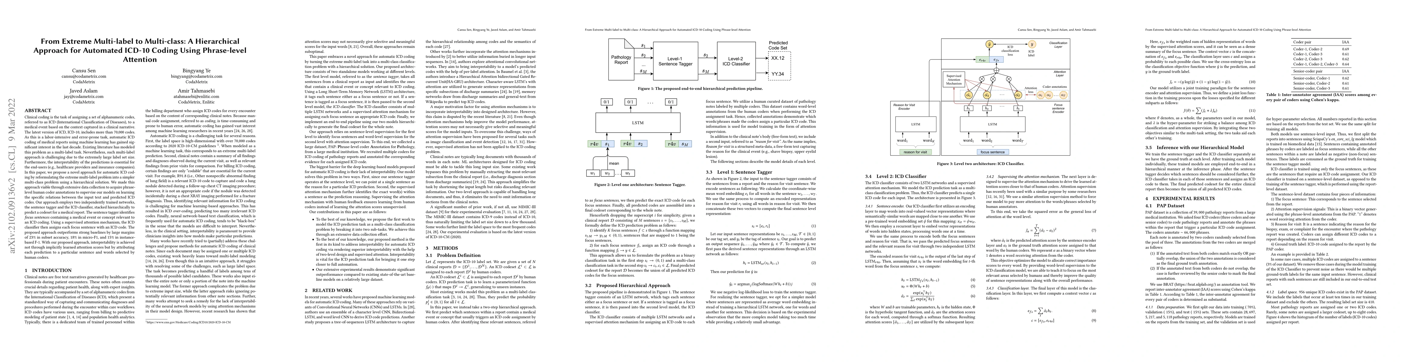 Thumbnail for From Extreme Multi-label to Multi-class: A Hierarchical Approach for
  Automated ICD-10 Coding Using Phrase-level Attention