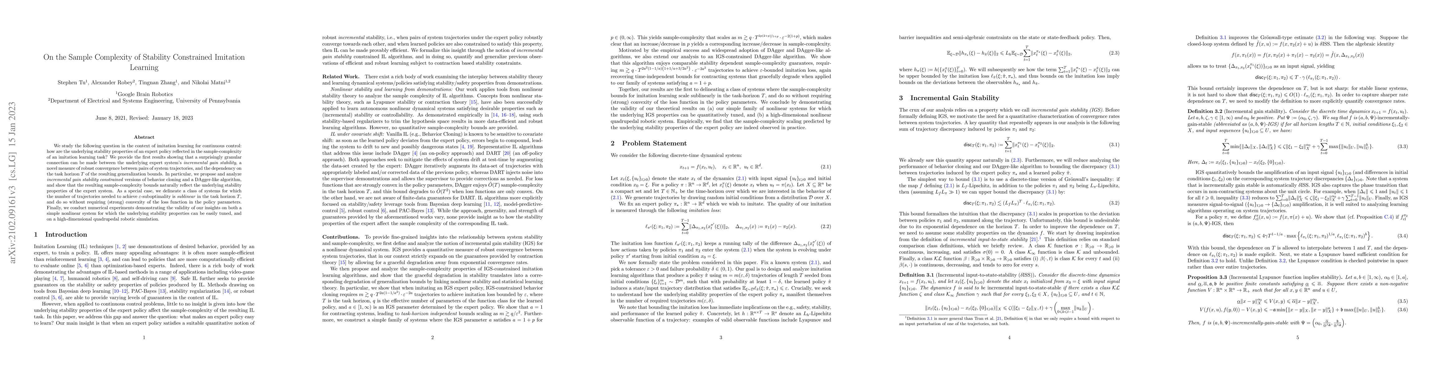 Thumbnail for On the Sample Complexity of Stability Constrained Imitation Learning
