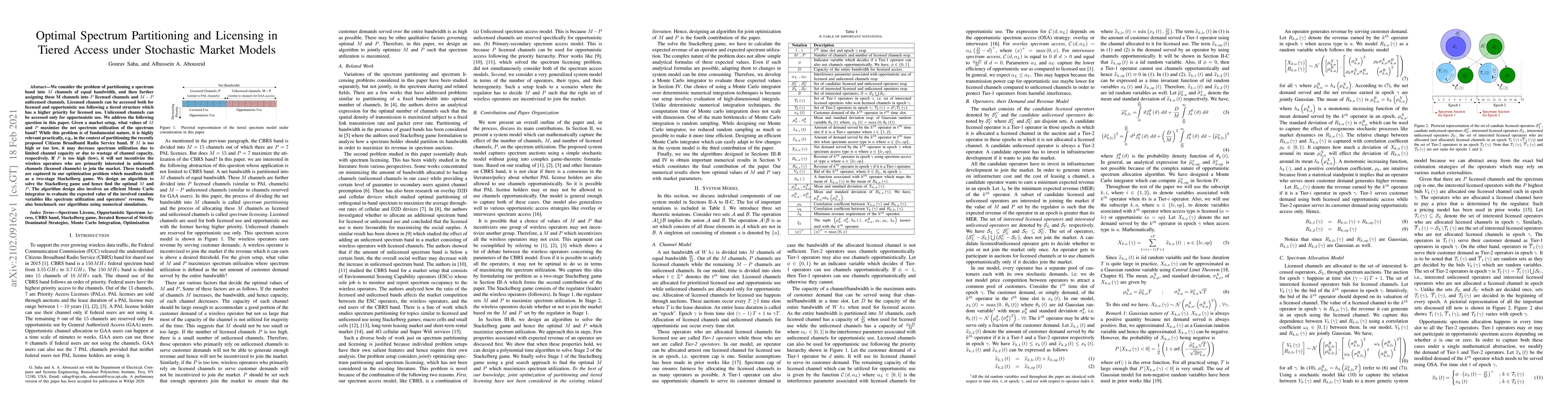 Thumbnail for Optimal Spectrum Partitioning and Licensing in Tiered Access under
  Stochastic Market Models