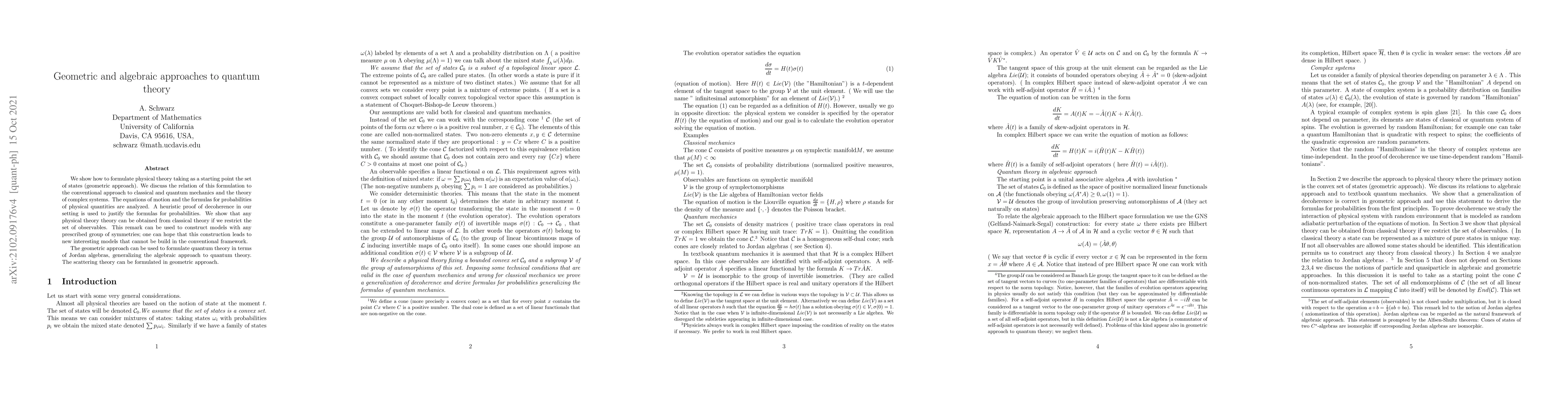 Thumbnail for Geometric and algebraic approaches to quantum theory