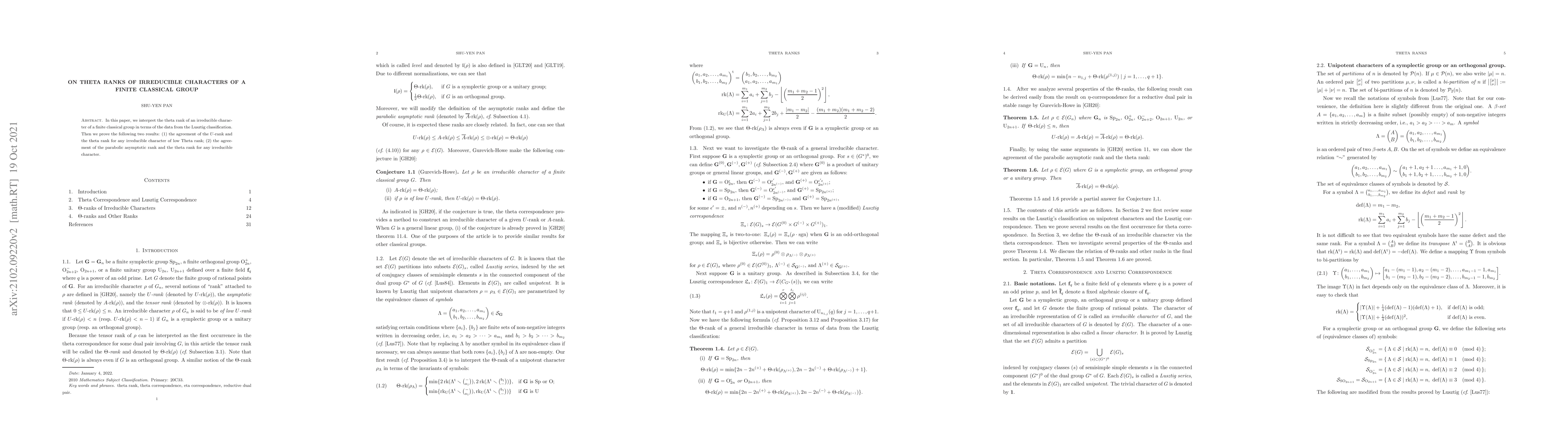 Thumbnail for On Theta Ranks of Irreducible Characters of a Finite Classical Group