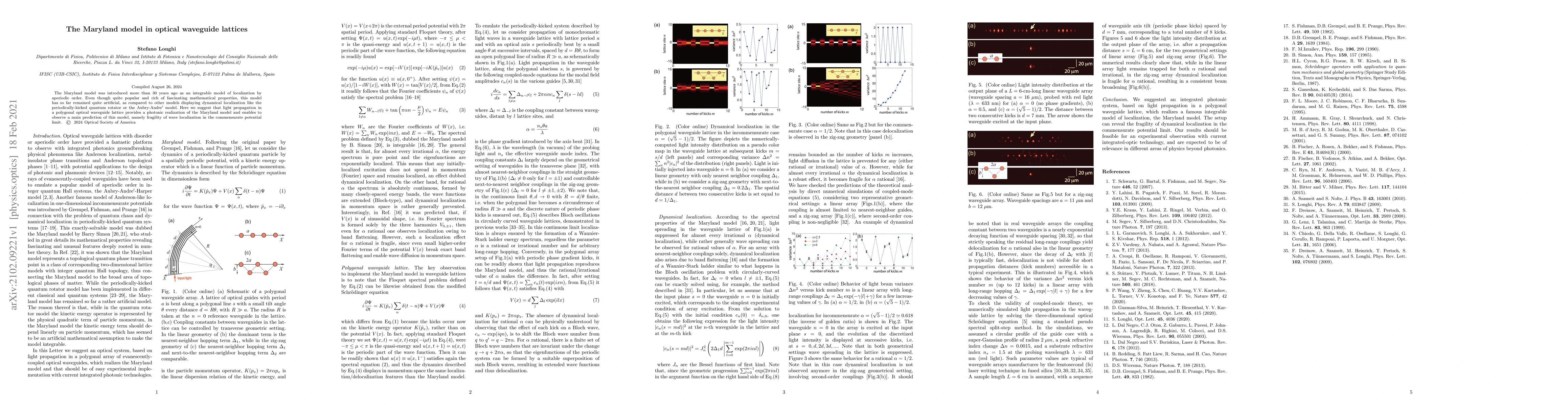 Thumbnail for Maryland model in optical waveguide lattices