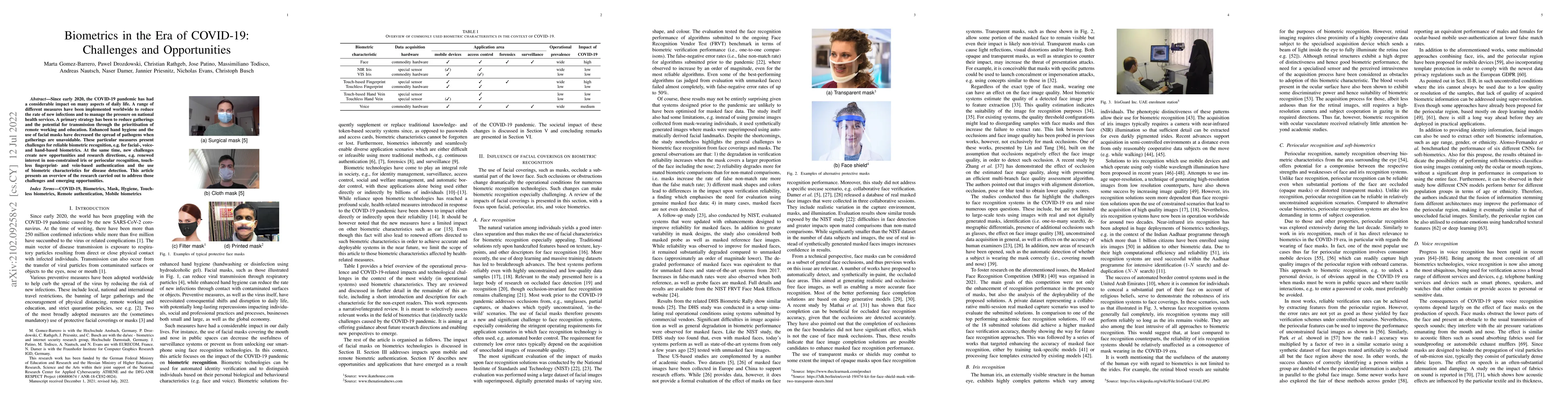 Thumbnail for Biometrics in the Era of COVID-19: Challenges and Opportunities